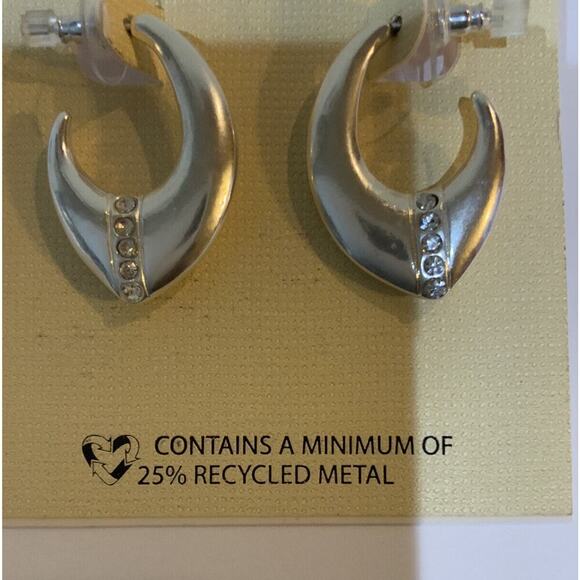 The Sak Silver Tone Rhinestones Inlay Curved Hoop Earrings Recycled Metal NEW - Picture 5 of 5